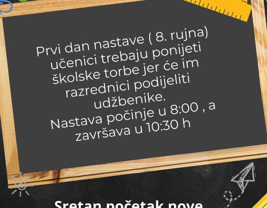Obavijest-početak nove školske godine